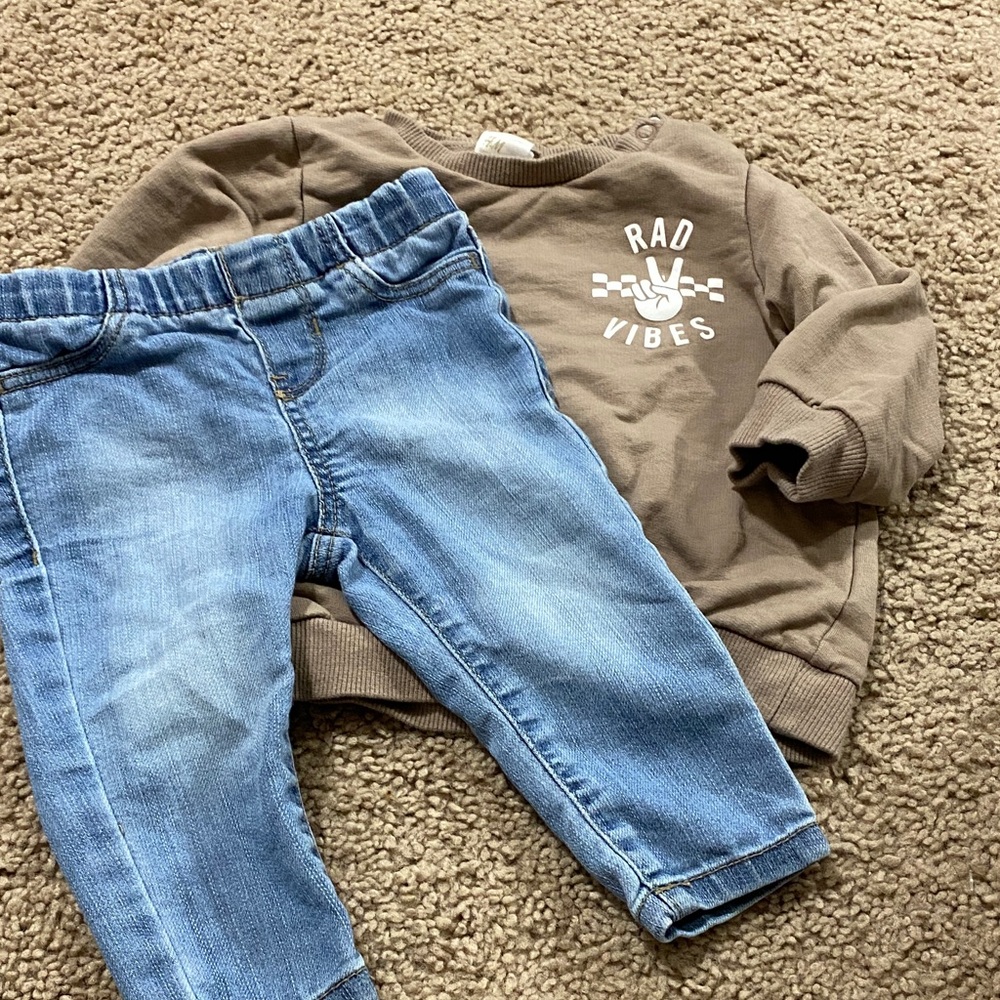 9mo Rad Vibes Brown Sweatshirt and Blue Jeans Set